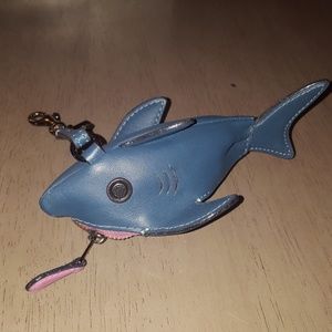 Coach blue shark key chain coin bag